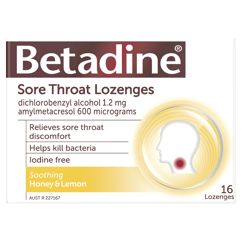 Betadine Sore Throat Lozenges Honey & Lemon 16 Pack